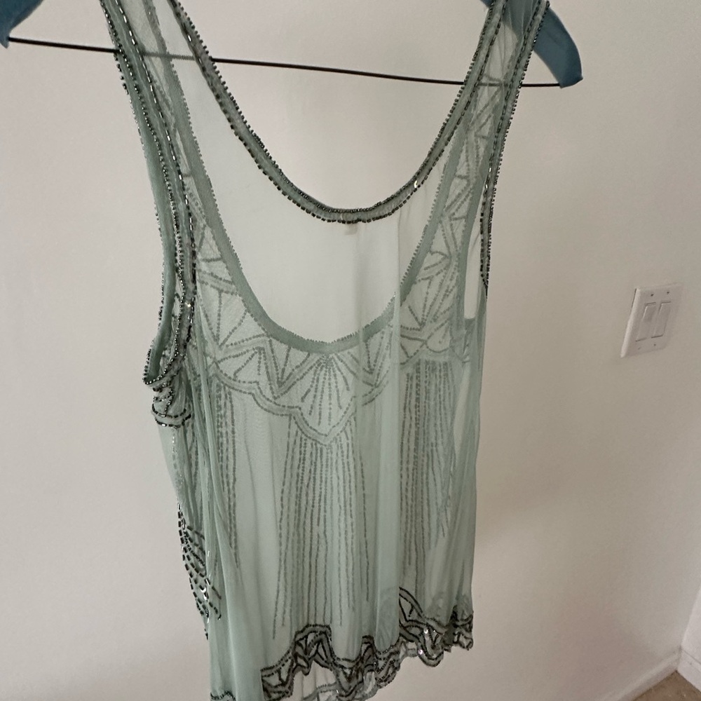 Transparent top with sequins. Light green size s